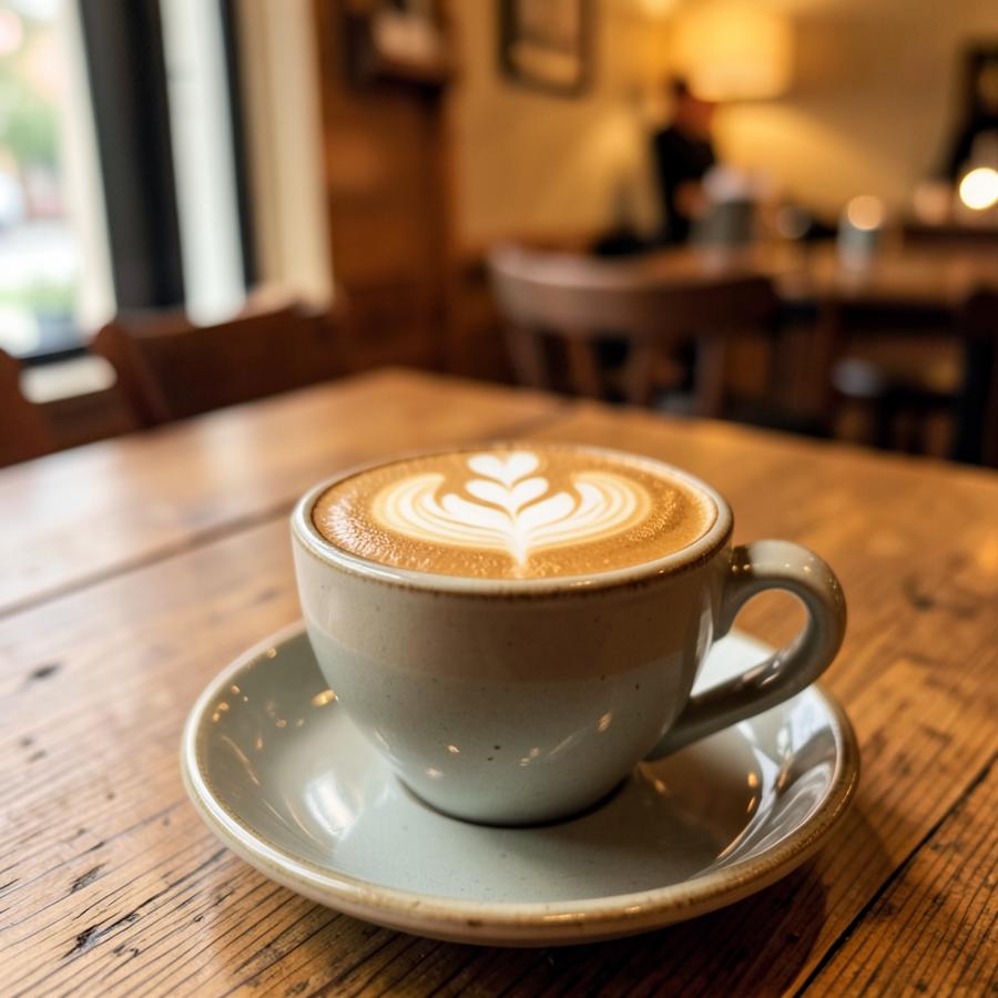 Cappuccino z latte art w ceramicznej filiżance